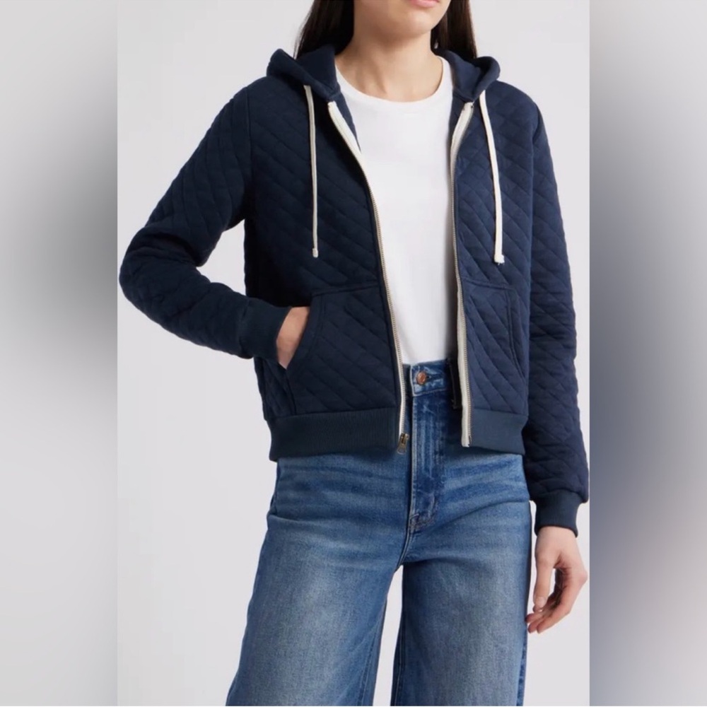 Marine Layer Corbet Quilted Full Zip Hoodie Navy Blue Jacket Soft Cozy Medium